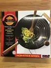WOK Asian Fusion 14” Wok Non-Stick Steel 4 PC Set Tempura Rack Bamboo Spatula
