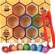YUNCHY Toddler Fine Motor Skill Toy, Bee to Hive Matching Game, Montessori Wooden Color Sorting Matching Toy, Preschool Educational Learning for Toddler 2 3 Years Old