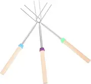 3 Pcs Stainless Steel Barbecue Fork Kitchen Fork Roasting Skewers Kabeb Skewers Sticks Turkey Lifter Forks Marshmallow Sticks BBQ Forks for Grilling Meat Fork Pasta Fork Wood