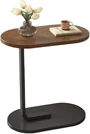 C Table, Couch Tables That Slide Under, C Shaped Side, Small Side Desk, Narrow Table for Bedroom, Living Room, Modern Style, Walnut (A)