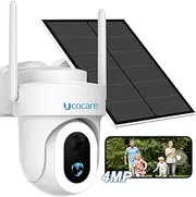 4MP QHD Solar Security Camera Outdoor Wireless WiFi, UCOCARE 360° PTZ Camera 15000mAh Larger Battery with 5W Solar Panel, 30m Colar Night Vision of 14 LEDs, Smart Motion Detection Alert, Alexa, IP67