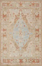 Vegetable Dye Handmade Wool Oushak Turkish Accent Rug 3x5 Peach/ Light Blue Rug