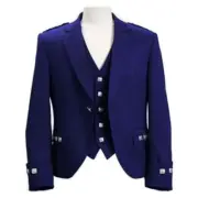 Mens Scottish Royal Blue Argyle kilt Jacket With Vest