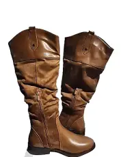 ALLOT Women's Patent Leather Knee High Boots Low Block Heel Zip Classic Size 8