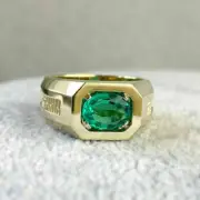 2.20CT Oval Cut Simulated Green Emerald Wedding Ring 925 Silver Gold Plated