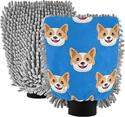 Wash Mitt for Car Washing Cute Pembroke Welsh Corgis Blue Cleaning Car Detailing Supplies Soft Non Scratch Microfiber Chenille Absorbent, Medium x 2 Pack