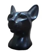 Goddess Bastet Cat Isis ANTIQUE EGYPTIAN Statue Heavy Black Basalt Stone 4 inch