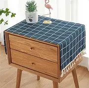 Utobanh Simple Bedside Table Tassel Cover Cloth, Tablecloth Cover Towel, Suitable for Bedside Table TV Microwave Washing Machine Refrigerator Dust Cover (Blue and White Stripes, 15.7 * 35.4 inches)