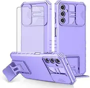 Asuwish Phone Case for Samsung Galaxy A14/M14 5G with Tempered Glass Screen Protector and Slide Camera Cover Kickstand Stand Slim Protective Mobile Cell Accessories A 14 4G 14A 14M G5 Women Men Purple