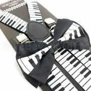 Suspender and Bow Tie Adults Men Black White Piano Keys Formal Wear Accessories