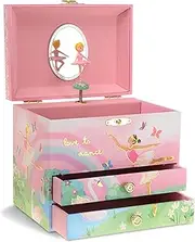 JewelKeeper Large Musical Jewelry Box 2 Drawers Ballerina Rainbow