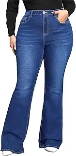 [Generic] High Rise Jeans for Women Flare Pants for Women Vintage Stretch Bootcut Denim Trouser with Pocket