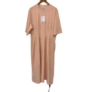 COS Dress Women's Pintucked Midi Shirt Peach Size Large Short Sleeve NEW