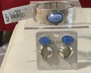 NWT BRIGHTON BLUE MOON HINGED MAGNETIC BANGLE BRACELET & EARRINGS SET MSRP $296