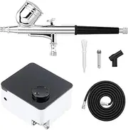 HUBEST Airbrush Kit with Adjustable Mini Air Compressor,0.3mm Dual-Action Airbrush Painting Set for Nail Art,Makeup,Modeling, Cake Decor, Pastry, etc. (Single)