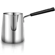 600ML Turkish Coffee Pot Stainless Steel Milk and Coffee Warmer Chocolate Butter Melting Pot with Heat Handle silver