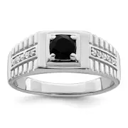 Sterling Silver Rhodium-plated Onyx and White Topaz Ring Size 11 for Men's