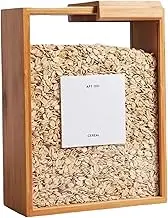Rice Dispenser with Slide Lid 9x7x3 Inch Transparent Wooden Food Dispenser for Cereal, Grain, Pasta, Powder Storage and Dispensing in Kitchen-