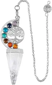 [Xiao Hua] handmade necklace pendant suitable for men and women, natural crystal life tree hexagonal pyramid 7-color spirit stone pendant (white), 6.8*3cm/2.7*1.2in, Natural crystal, natural