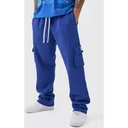Mens Blue Straight Fit Woven Tab Basic Cargo Jogger