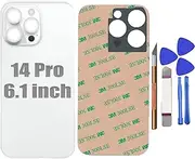 Silver 14 Pro Rear Back Glass Cover Replacement for iPhone 14 Pro 6.1 inches with Repir Tools, Big Hole Rear Back Cover Glass Replacement All Carriers with Reparing Tool Kit