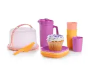 Tupperware Kids Mini Tea Party Set Cake Taker Plates Pitcher Tumblers BRAND NEW