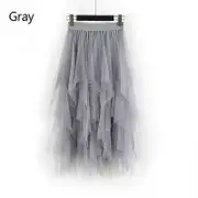 Top Quality Women Ruffles Fashion Asymmetrical High Long Waist Mesh Tutu Tulle Midi Skirt White Pink Women gray