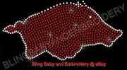Rhinestone Iron On Heat Press Transfer Arkansas Razorback Hog Pig 7.5 "x 3.75"