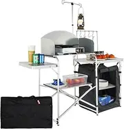 VEVOR Camping Kitchen Table, Folding Outdoor Cooking Table with Storage Carrying Bag, Aluminum Cook Station 1 Cupboard & Detachable Windscreen, Quick Set-up for Picnics, BBQ, RV Traveling, Black