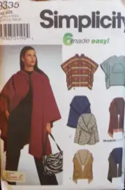Simplicity Sewing Pattern 9335 Misses Poncho and Wraps 6 Styles One Size UNCUT
