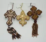 Beaded Decorative Tassels Cross Fleur-De-Lis Style Brown Gold Sewing Home Decor