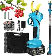 Electric Pruning Shears, Cordless Secateurs Scissors with 2 Battery, Sk5 Alloy Blade, Extension Pole, Cut Branches Up to 4cm/1.57in, Tree Pruners for Gardening, Branch Flowering Bushes