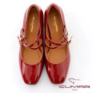 【CUMAR】方頭漆皮粗跟雙帶瑪莉珍鞋(紅色)