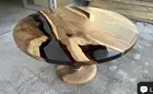 Resin Kitchen Table, Epoxy Round Dining Room Table, Smoke Resin Table, Live Edge