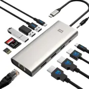 USB C Docking Station,12-in-1 Laptop Docking Station Dual Monitor,USB C Hub w...