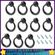 16x Black Ring Pull Handle Cabinet Knob Drawer Dresser Cupboard Drop Zinc Alloy