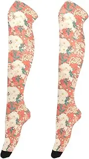 [FRODOTGV] Large White Florals Women's Knee High Socks Anti Slip Extra Long Over Knee High Boot Stockings for Ladies High Thigh Socks, Large White Florals
