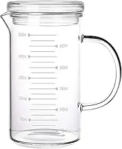 YYYFEI Measuring Cup with Lid，Measure Liquid Milk Glass Cup Clear Scale with Spout& Insulated Handle,for Hot/Cold Fluid(500ML) (A)