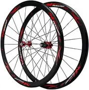 Road Bike Wheelset 700C Road Bike Wheelset， Bicycle Wheel Double Wall Rim Racing Bike Wheel for 7 8 9 10 11 12-Speed， for C/V Brakes/Rim Brakes QR(Red)