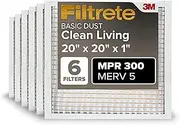Filtrete 50.8 cm x 50.8 cm x 2.5 cm AC Furnace Air Filter, MERV 5, MPR 300, Capture Unwanted Particles, 3-Month Pleated 1-Inch Electrostatic Air Cleaning Filter, 6-Pack