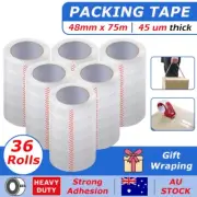 36 Rolls - Sticky Packing Adhesive Packaging Tape 48mm x 75m Clear