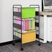 Natwind 3-Tier Metal Rolling File Cart with Wheels for Letter Size Legal Size Hanging Files Mobile File Folder Rack with Pull-Out Drawer File Organizer Cabinet for Home Office（Black）