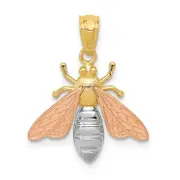 14K Two-Tone W/White Rhodium Polished Bee Pendant