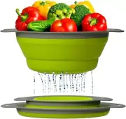 Collapsible Colanders, Space-Saving Food-Grade Silicone Strainers (Green)