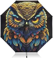 [RPLIFE] Windproof Travel Umbrella, Lightweight Durable Automatic Open/close Umbrella for Women, Travel Umbrellas for Rain, Wind and Sun, Boho Owl