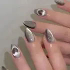 24PCS/BOX Aurora Blur Fake Nail French Gold Lines Press on Nails for Women Girl
