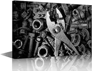 TISHIRON 1 Piece Canvas Old Pliers And Screws Tool Closeup Black And White Photos Wall Art Modern Home Decor Stretched and Framed Ready to Hang (16" Wx24 H)