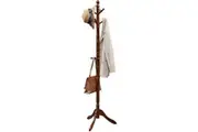 9-Hook Coat Rack with 2 Pole, Free-Standing Wooden Stand for Clothes, Hats, and More