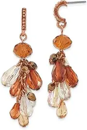 [JewelryWeb] colored Surgical steel post Copper tone Multicolor Acrylic Beads-Post Long Drop Dangle Earrings 51x24mm Wide-Dangle Earring for Women