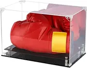 DisplayGifts Display Case Holder Showcase with Stands for Boxing Glove Baseball Mitt UV Protection Mirror Background Horizontal Stand (Gold Plated Riser Stand)